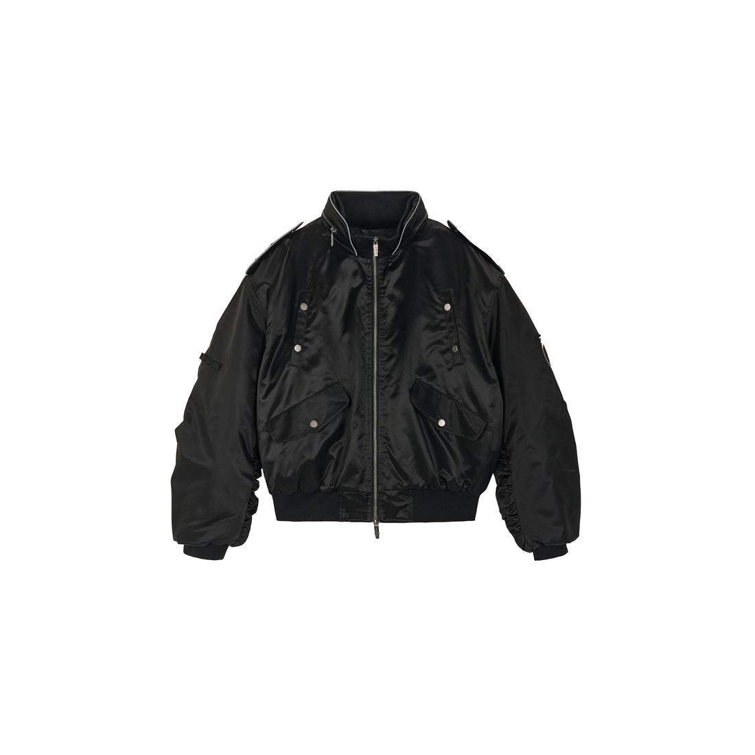 SAVAGEGROWTHWORLD Embroidered Ruched-Sleeve Reflective-Stripe Bomber-Jacket-S-Free Shipping Leatheretro