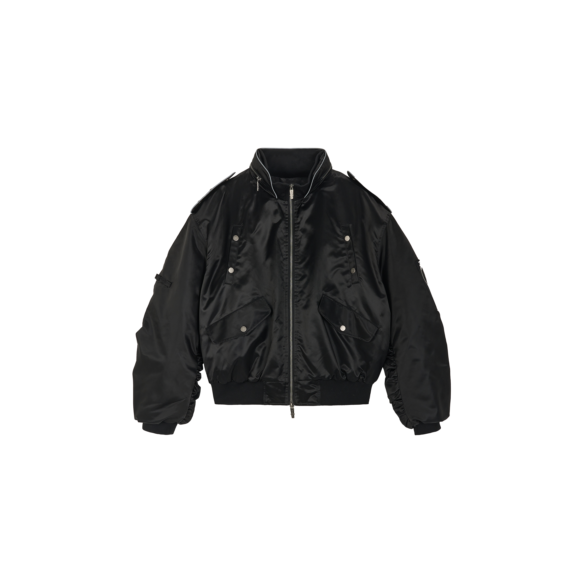 SAVAGEGROWTHWORLD Embroidered Ruched-Sleeve Reflective-Stripe Bomber-Jacket-S-Free Shipping Leatheretro