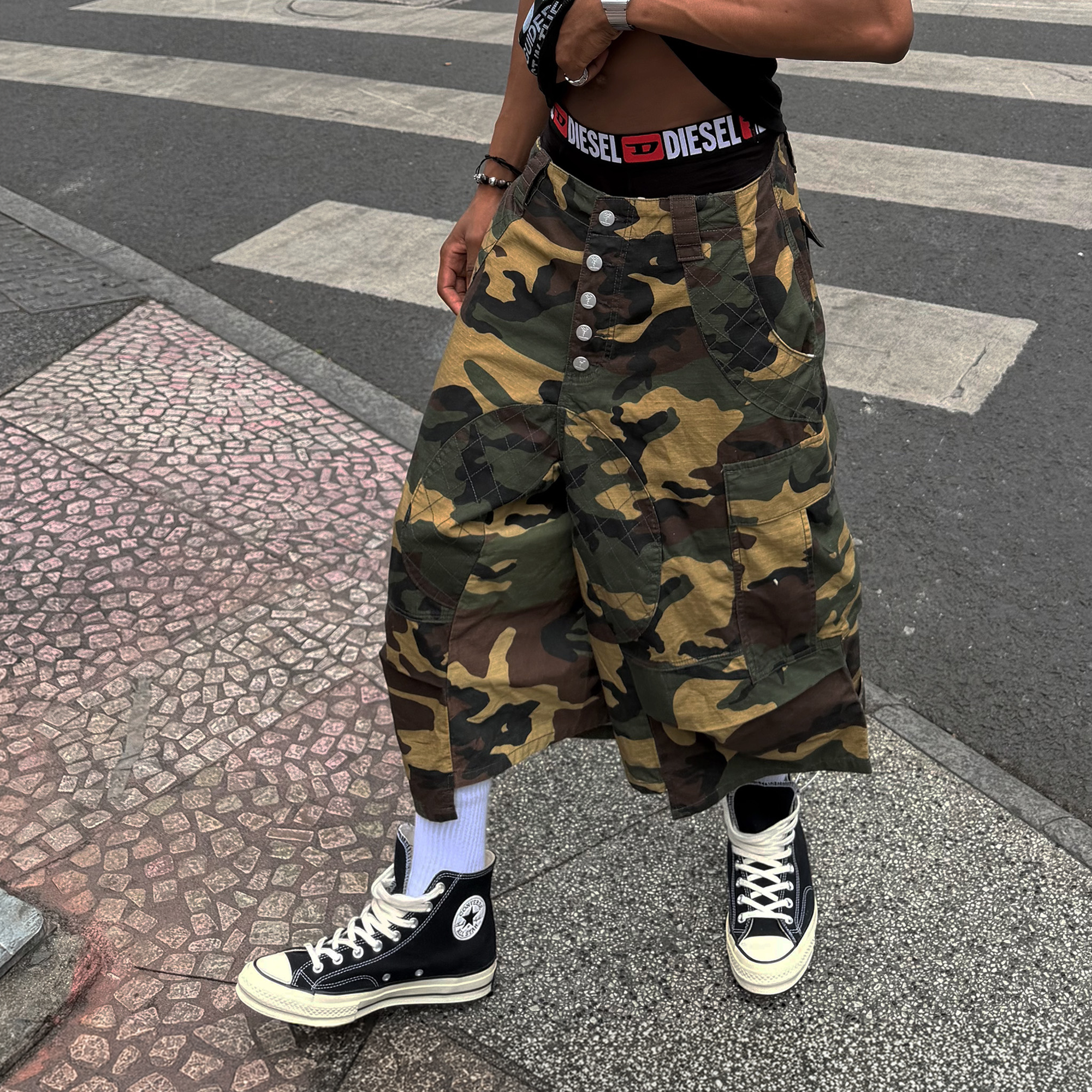 STEEPC Button-Fly Camo Quilted Cargo Shorts-Shorts-S / 28"-Free Shipping Leatheretro