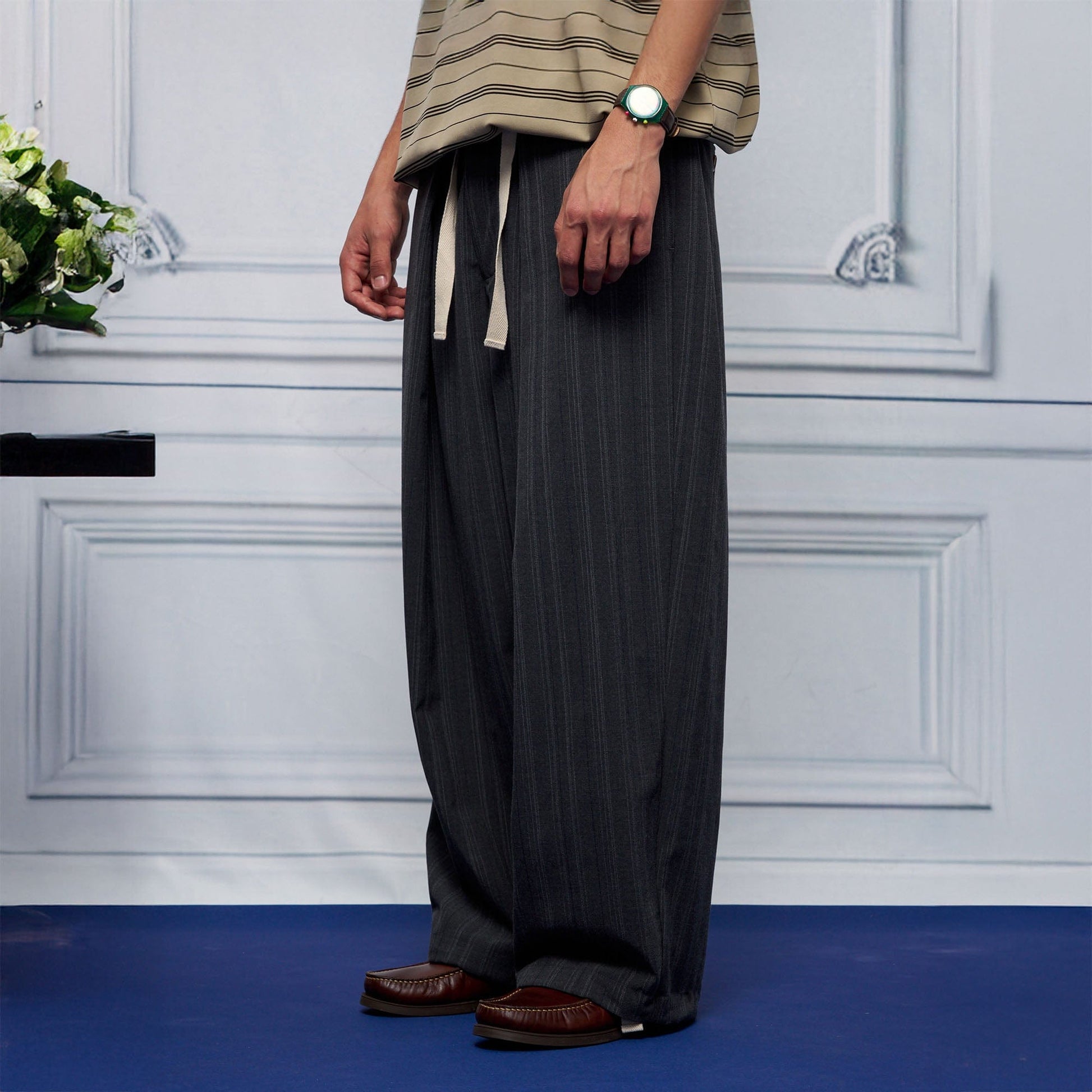 UNLIMITED MOTE Pleated Drawstring Wide-Leg Pants-Pants-S-Check-Free Shipping Leatheretro