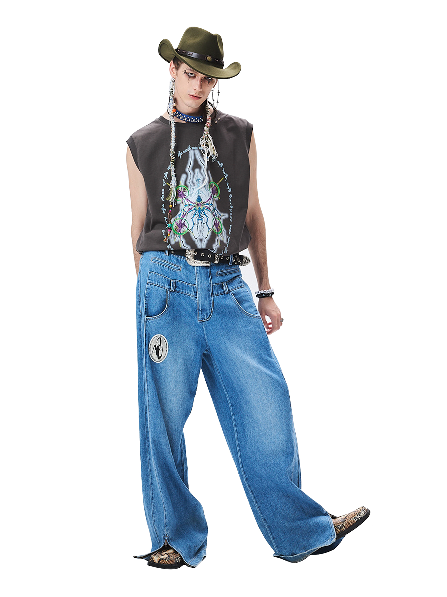 CYCYCY Deconstructed Double-Waist Washed Jeans-Jeans-XS / 28"-Free Shipping Leatheretro