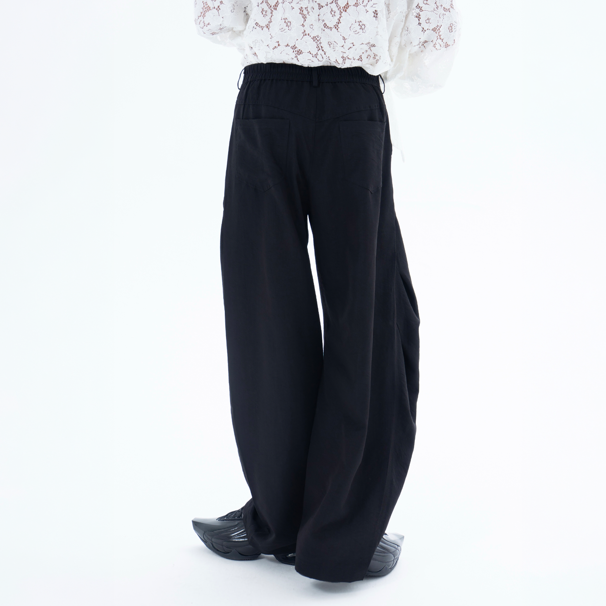 CLP Draped Elastic-Waist Curved Trousers-Pants-M / 28"-Free Shipping Leatheretro