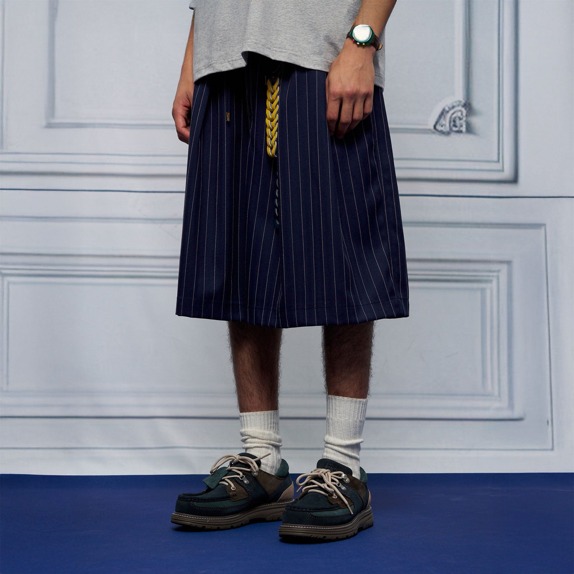 UNLIMITED MOTE Pleated Wide-Leg Drawstring Shorts Stripe-Shorts-S-Free Shipping Leatheretro