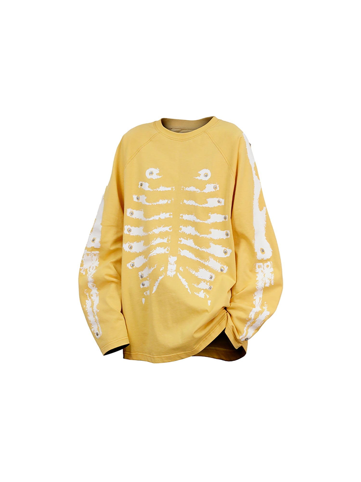 RELABEL Skeleton Graphic Rivet Long-Sleeve Tee-L/S Tee-XS-Gray-Free Shipping Leatheretro