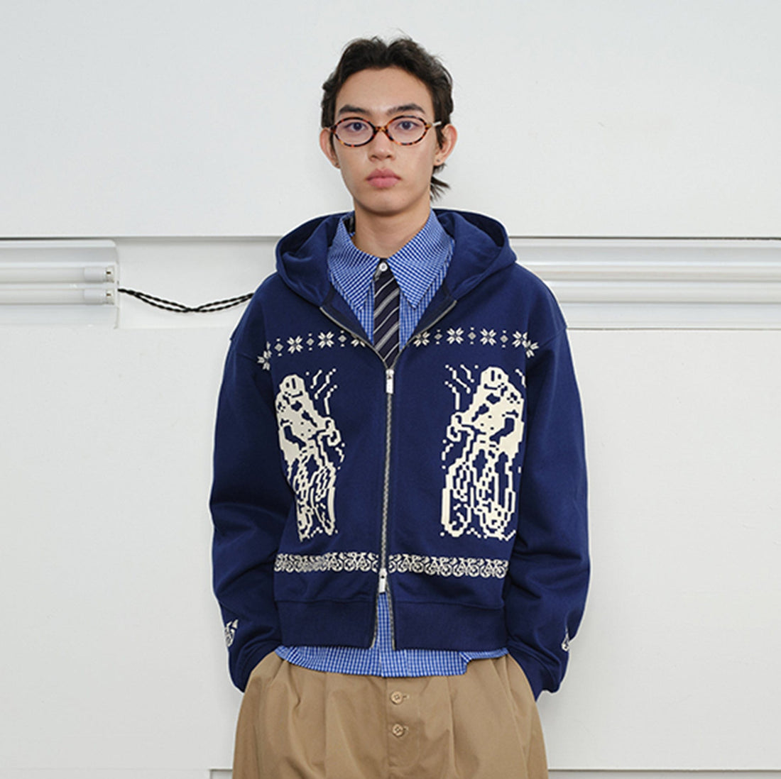 KREATE Bicycle Knitted Zip-Up Jacket-Jacket-S-Beige-Free Shipping Leatheretro