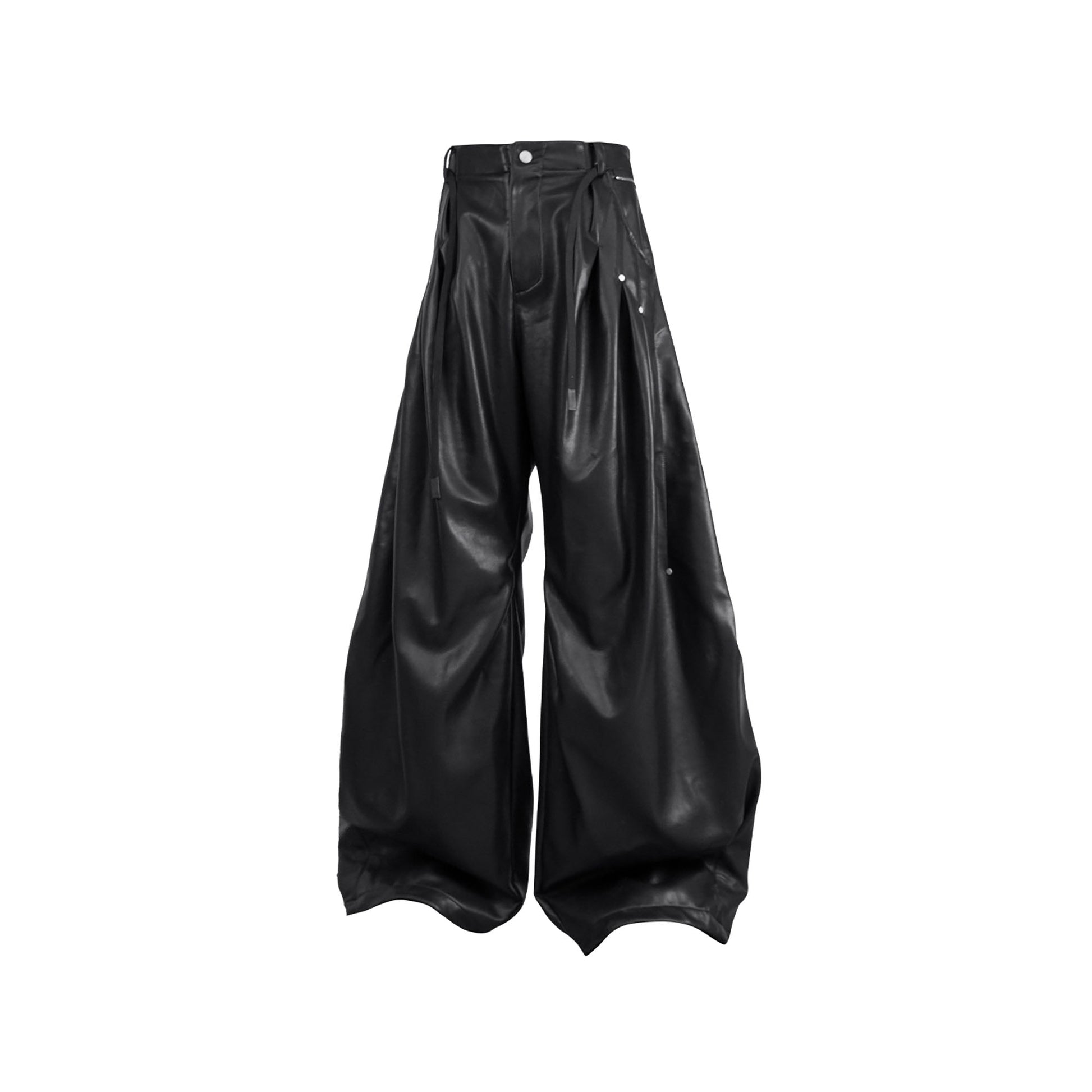 RELABEL Pleated Rivet Oversized PU Pants-Pants-XS (Preorder)-Free Shipping Leatheretro