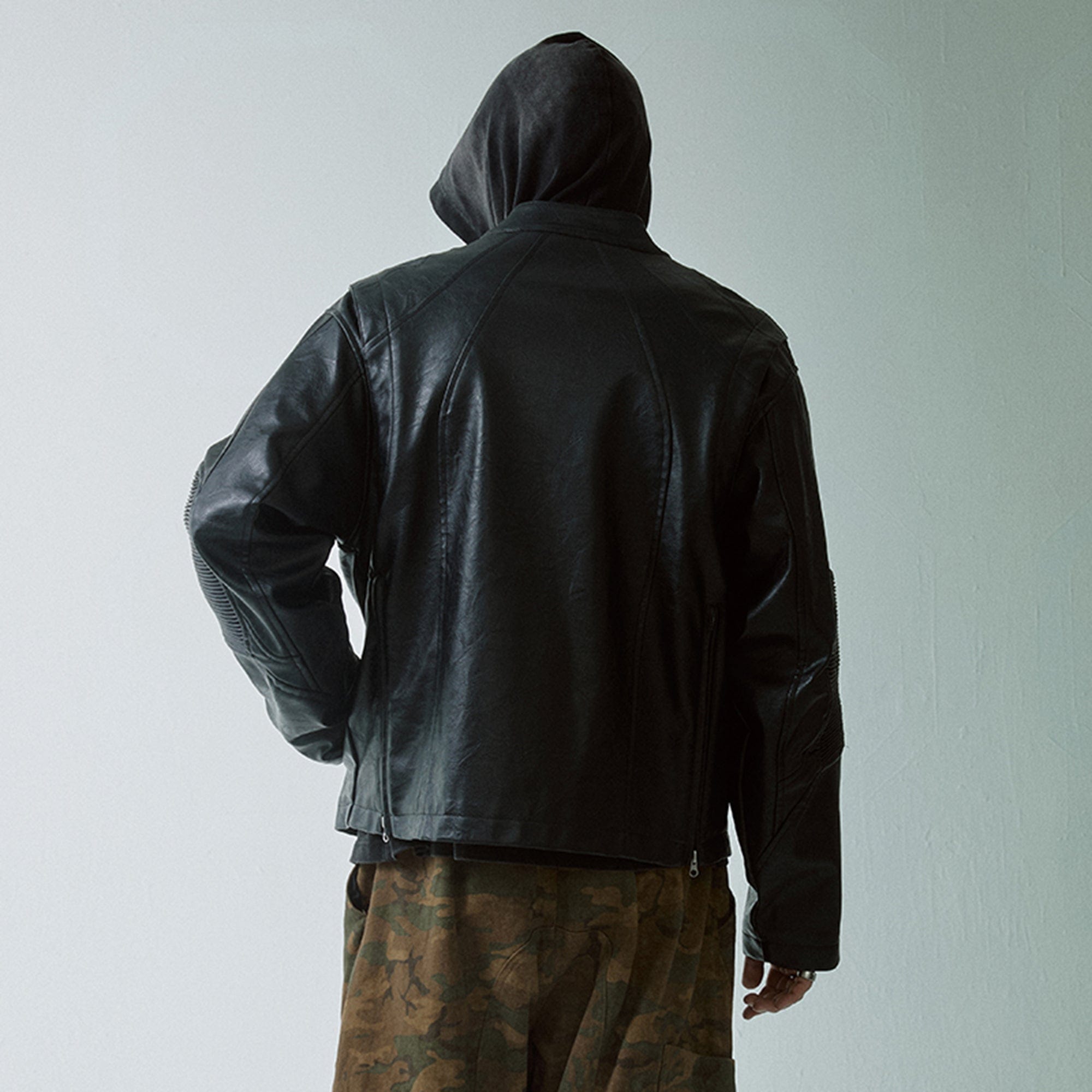 F2CE Modern Deconstructed Faux Leather Biker Jacket Black-Jacket-S-Black-Free Shipping Leatheretro