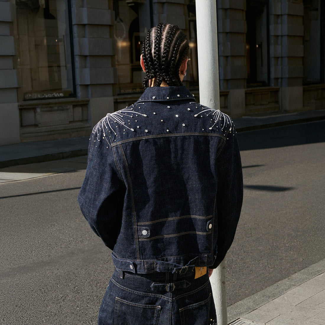 STEEPC Firework Embroidered Rhinestone Raw Denim Jacket-Jacket-S (1)-Free Shipping Leatheretro