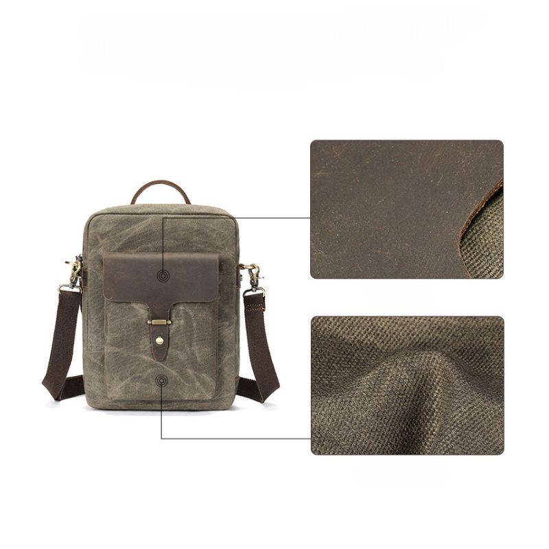 Men's Washed Canvas Crossbody Bag-Messenger Bag-Army Green-Free Shipping Leatheretro