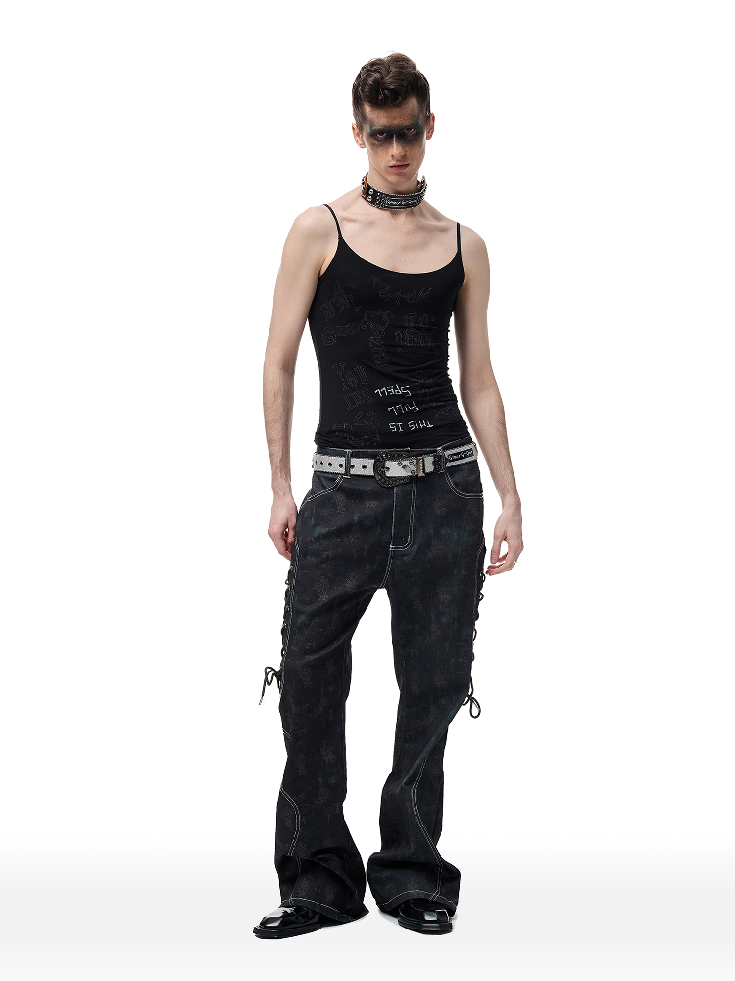 CYCYCY Wasteland Leopard Drawcord Flared Jeans-Jeans-XXS / 27"-Free Shipping Leatheretro