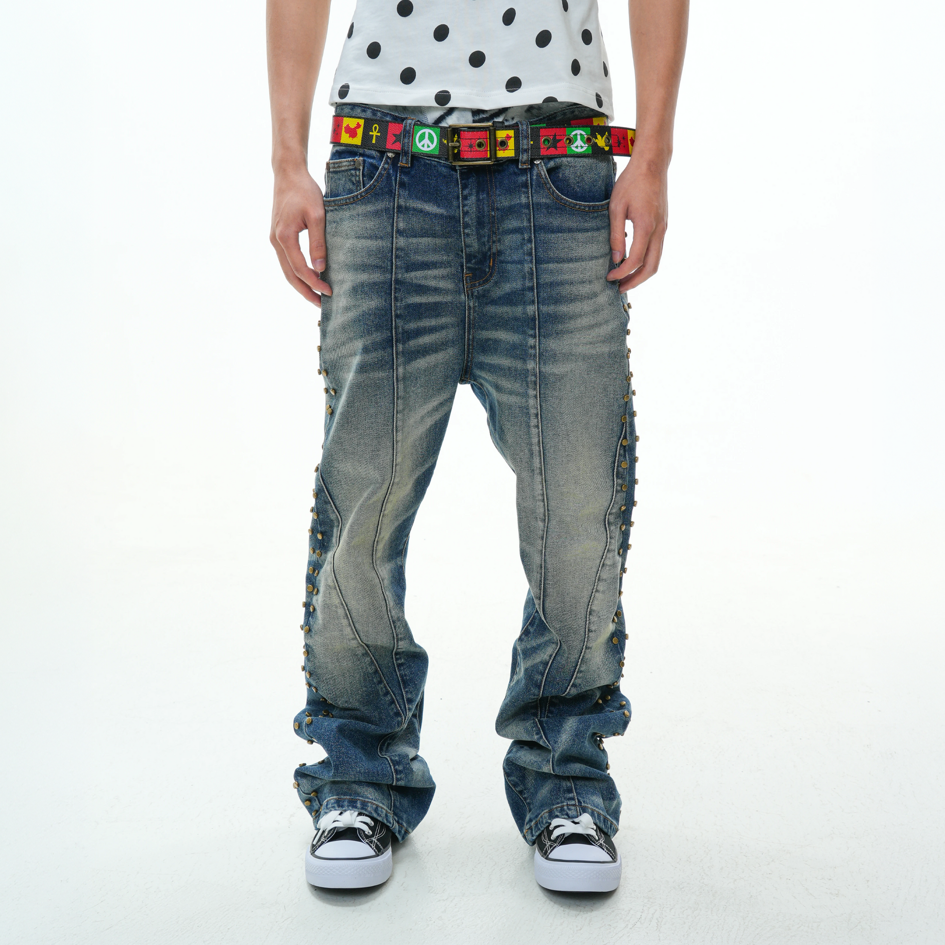 VINKID Deconstructed Side-Studded Washed Jeans-Jeans-S / 31"-Free Shipping Leatheretro