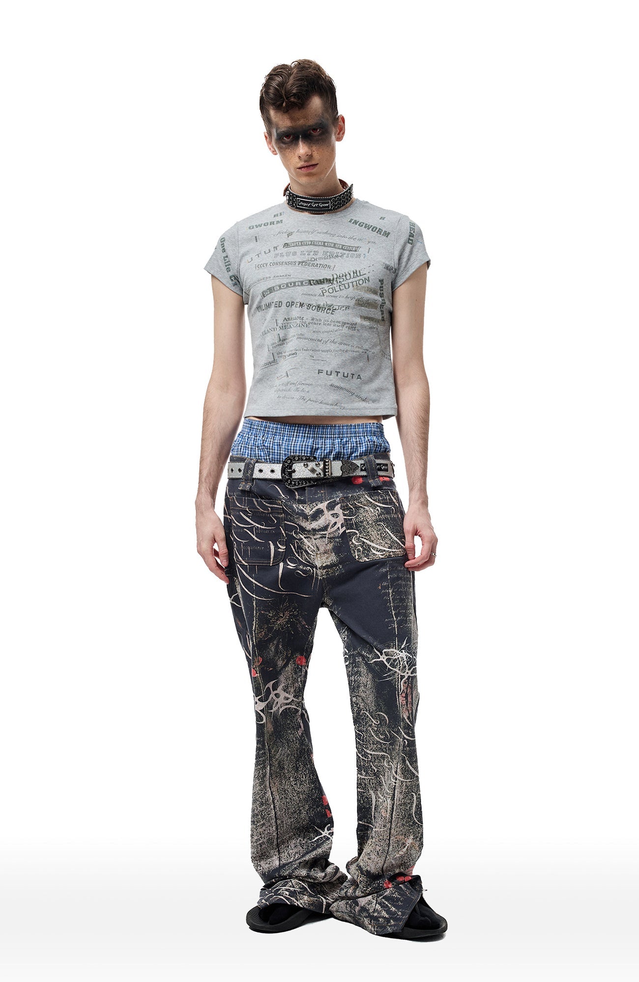 CYCYCY Bar Studded Filigree Leather Belt Gray-Accessories-One Size-Free Shipping Leatheretro