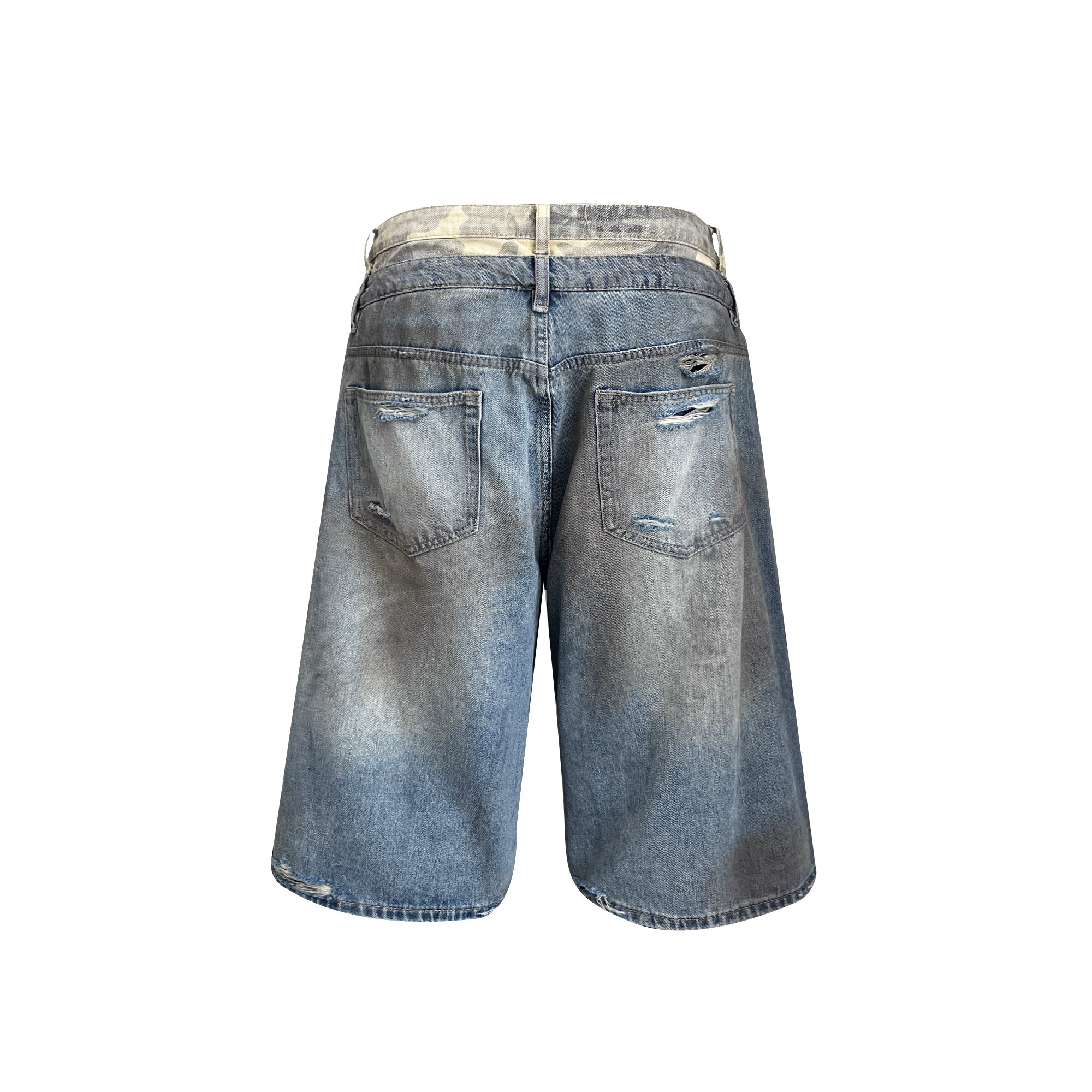 TH4SWE Double-Waist Cross Embroidered Distressed Shorts-Shorts-S-Free Shipping Leatheretro