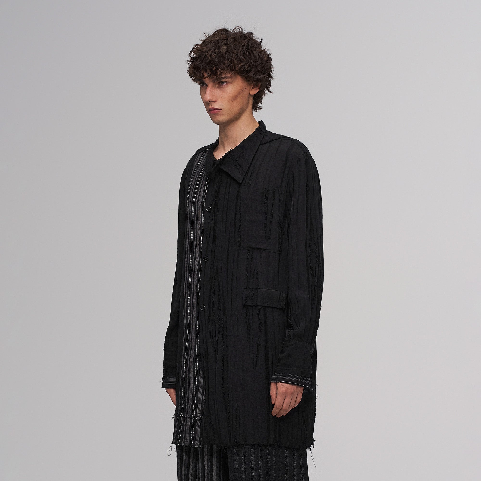 ILNya Nieternite Nifutur Deconstructed Stripe Stich Raw Long Shirt Black-Jacket-S (0)-Free Shipping Leatheretro