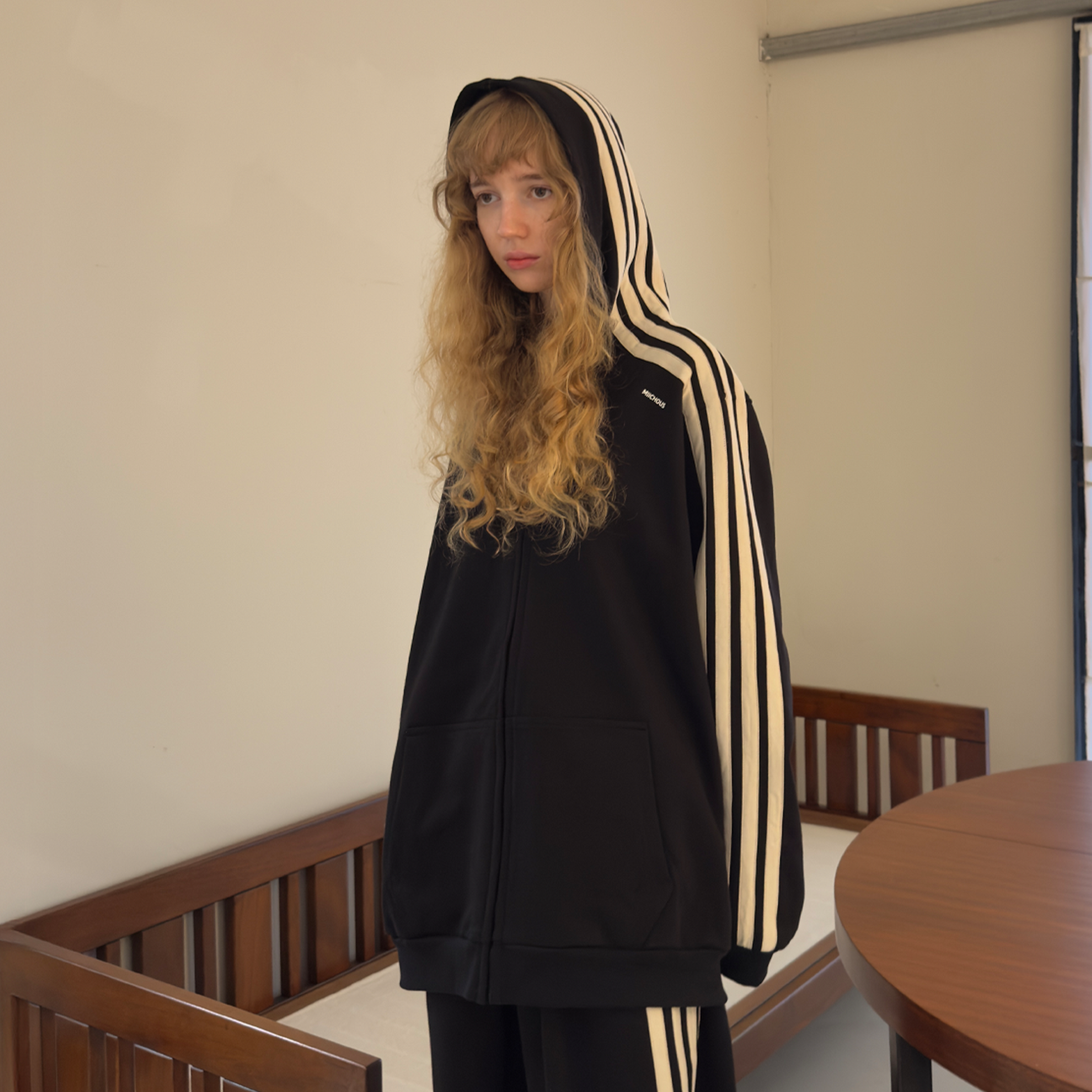 MIICHOUS Essential Stripe Zip-Up Hoodie-Jacket-S-Free Shipping Leatheretro