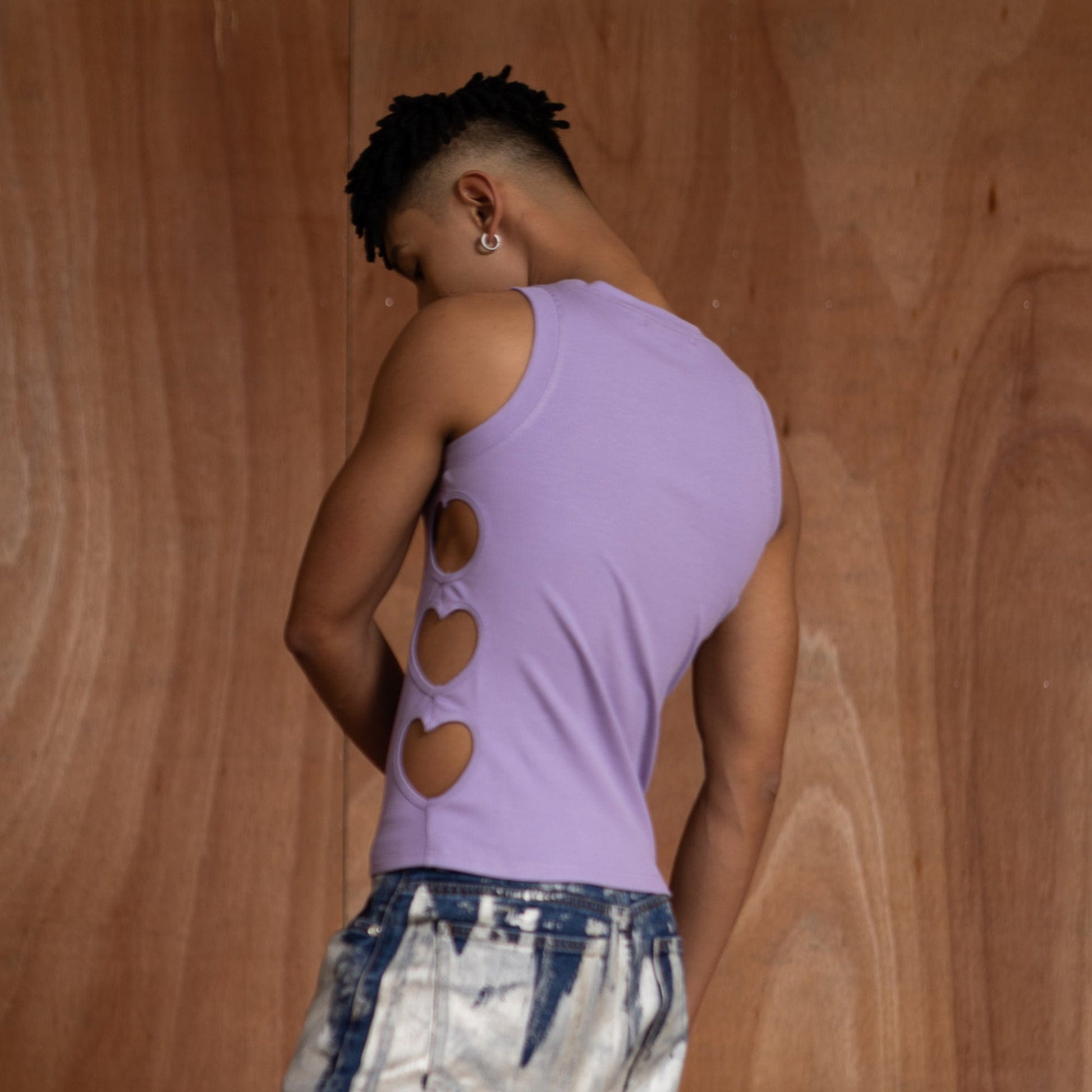 CLP Metallic Heart Slim Hollowed Tank Top Purple-Vest-XS-Free Shipping Leatheretro