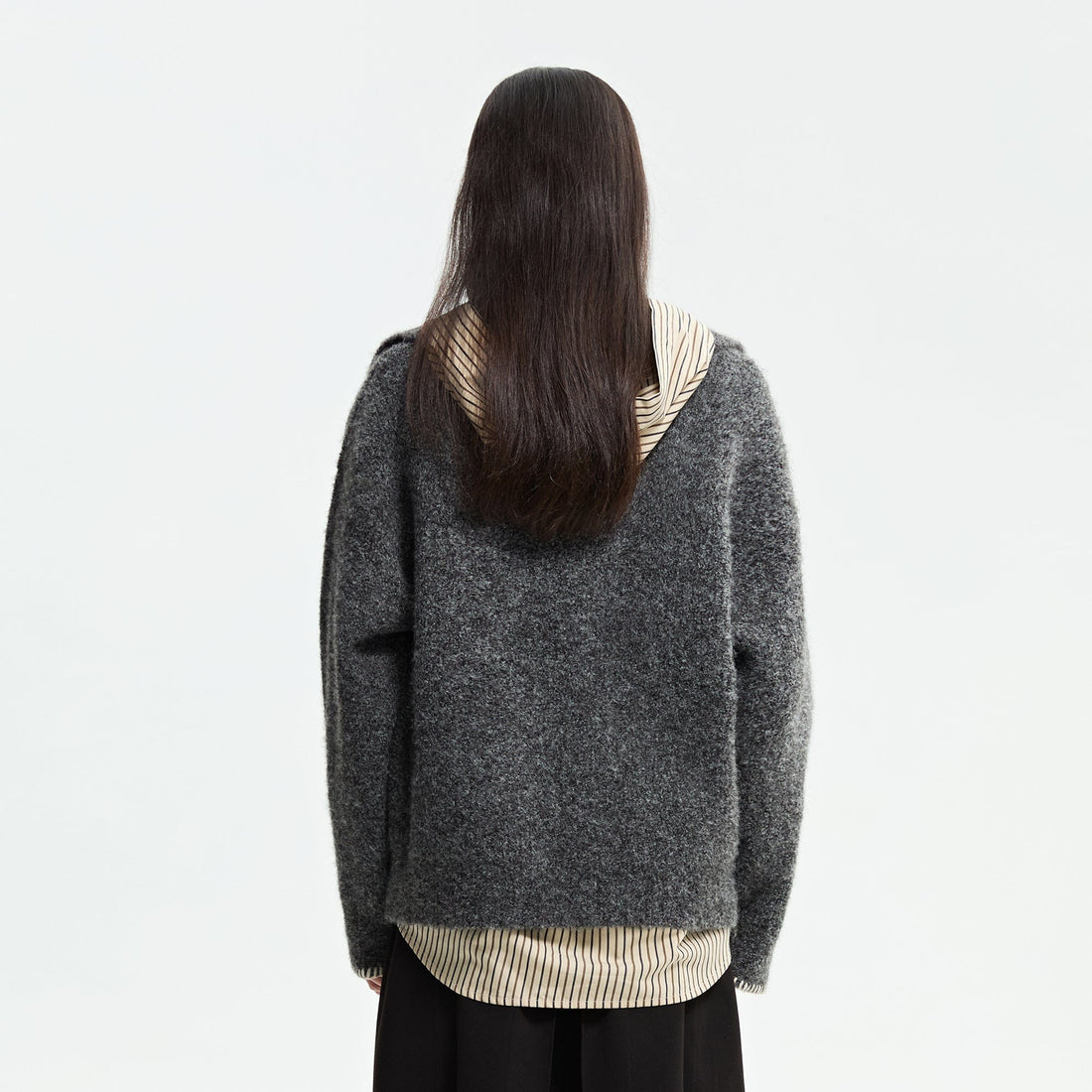 ORGANIC EMOTION Stitches V-neck Oversized Sweater-Sweater-S-Free Shipping Leatheretro