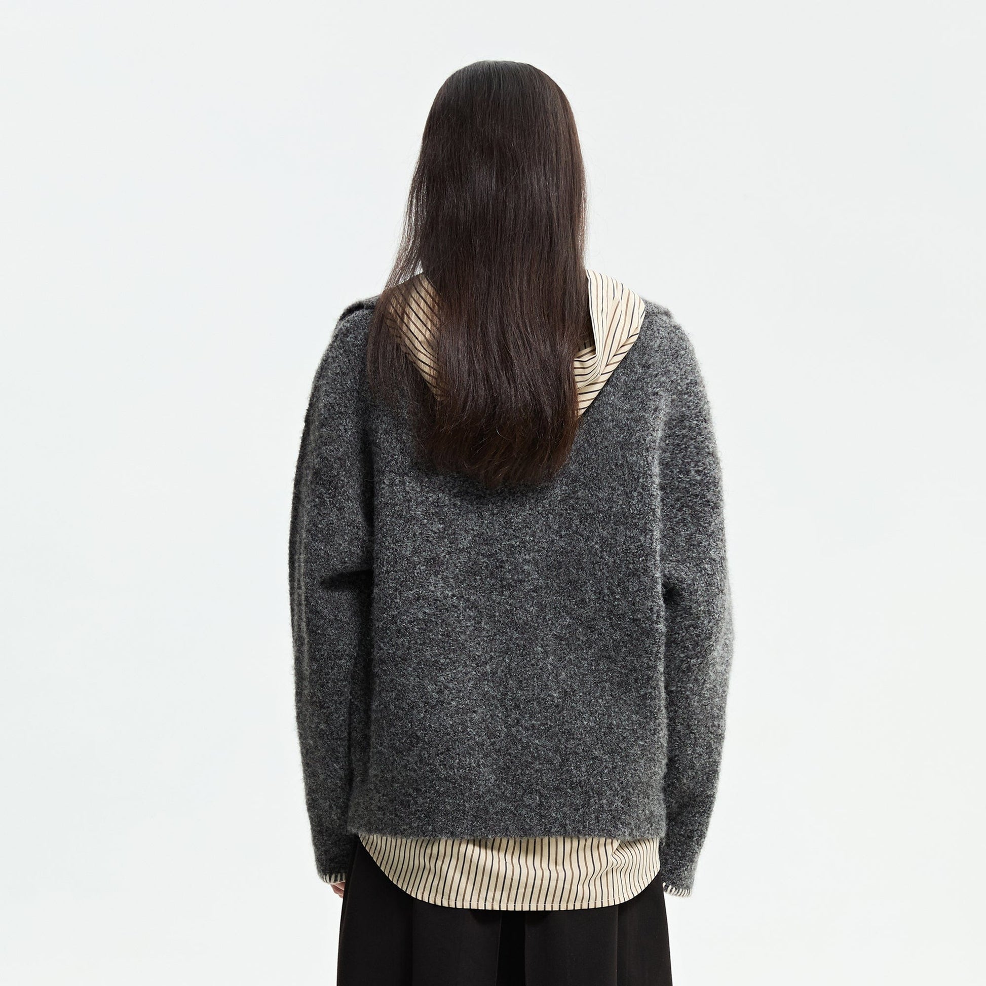 ORGANIC EMOTION Stitches V-neck Oversized Sweater-Sweater-S-Free Shipping Leatheretro