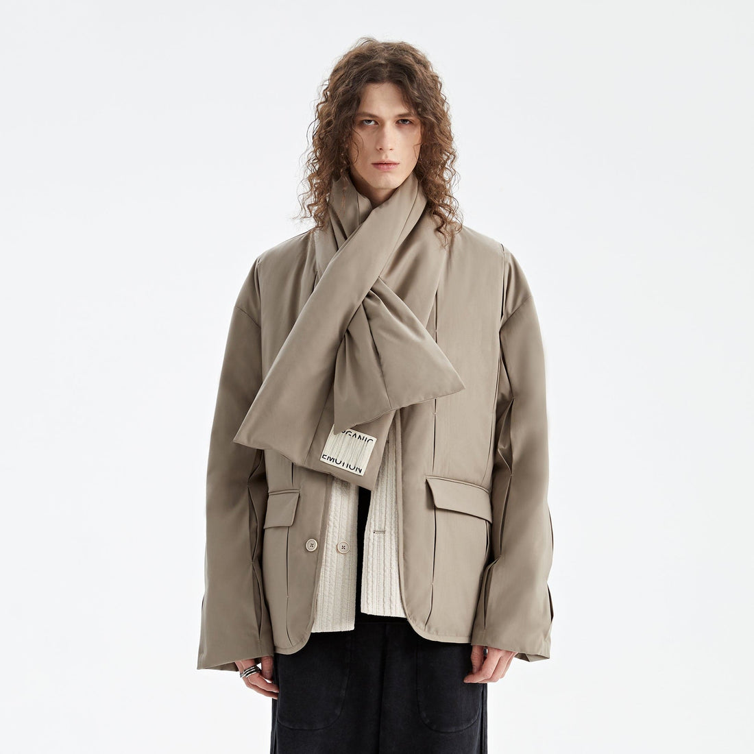ORGANIC EMOTION Spliced Waterproof Duck Down Scarf Jacket-Jacket-Black-XS-Free Shipping Leatheretro