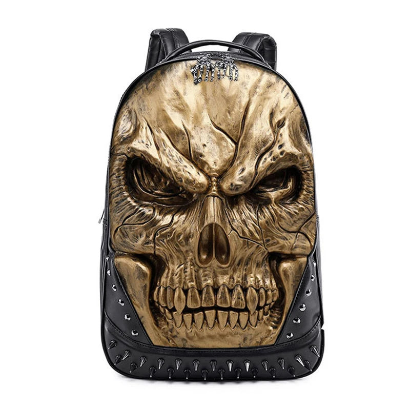 Steampunk 3D Skull Backpack | Punk Rivet PU Leather Laptop Bag-Backpacks-Gold-Free Shipping Leatheretro