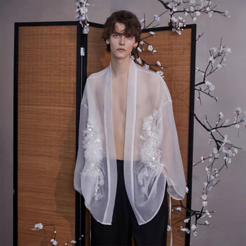 JIECHI Feathered Sequin Sheer Kimono Jacket-Jacket-M-Free Shipping Leatheretro