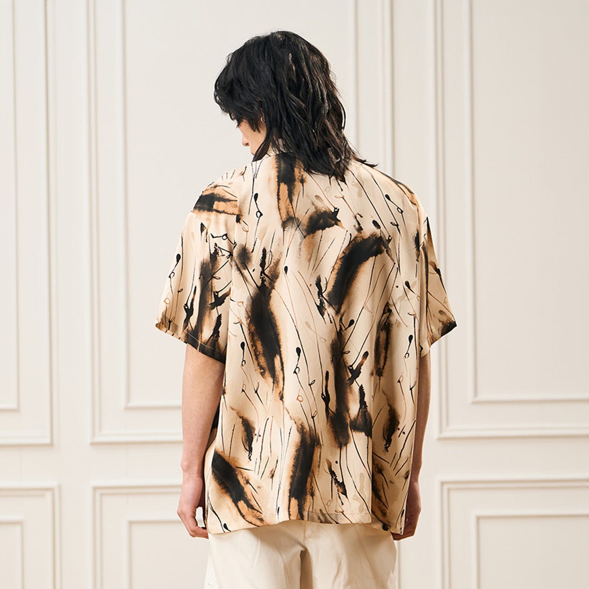 EPIC POETRY Ink Splash Cuban Half Shirt Brown-Half shirt-S-Free Shipping Leatheretro