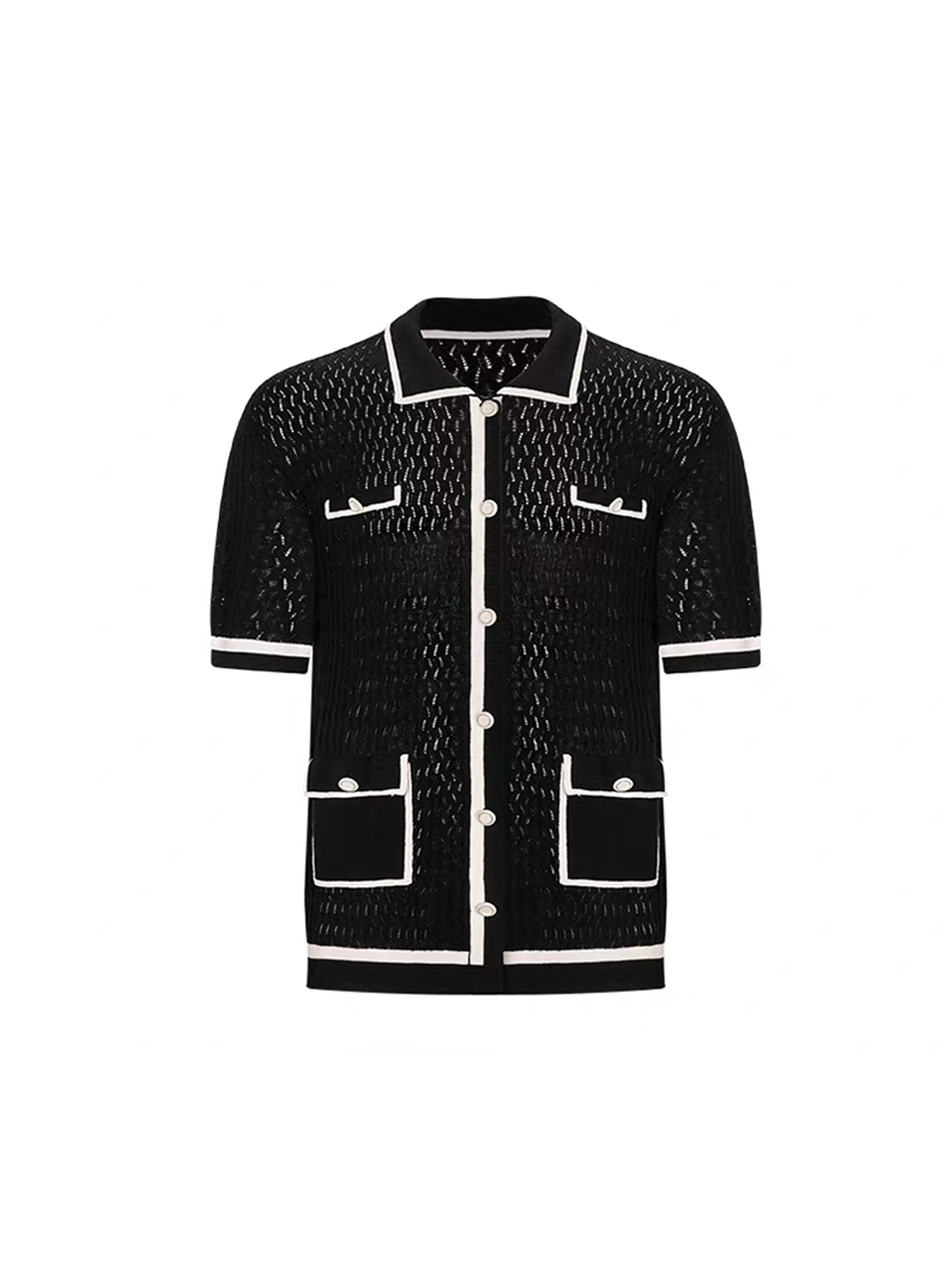 TIWILLTANG Contrast Trim Knitted Half Shirt-Half shirt-S-Black-Free Shipping Leatheretro