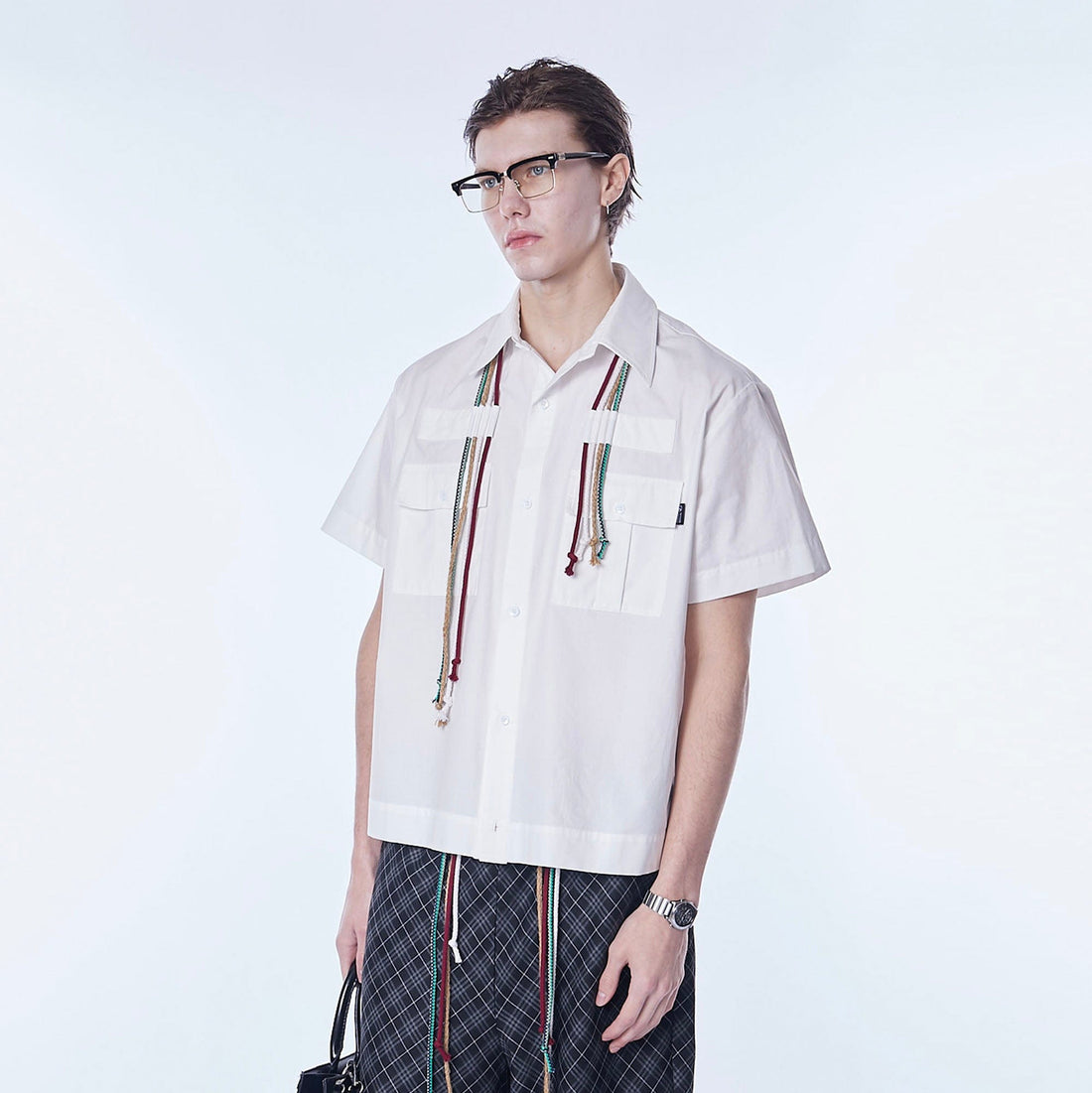 ASSEEN Cord Tassel Pocket Half Shirt-Half shirt-S-Free Shipping Leatheretro