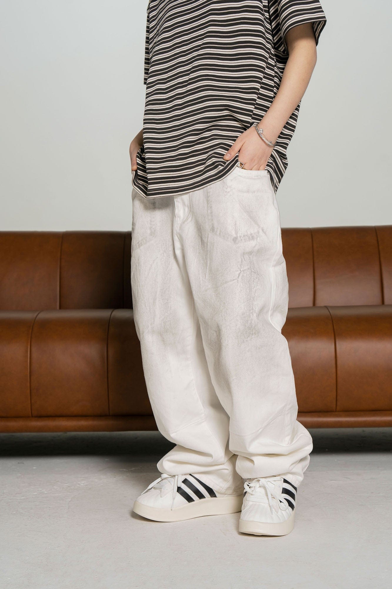 MAKEMORE Dirty-Fit Wide-Leg Denim Pants-Jeans-S-Free Shipping Leatheretro