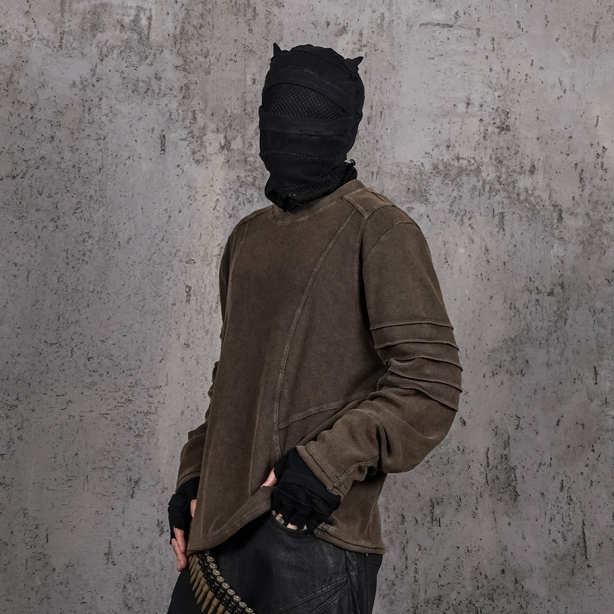 UNDERWATER Distressed Deconstructed Light Sweatshirt Brown-L/S Tee-S-Free Shipping Leatheretro