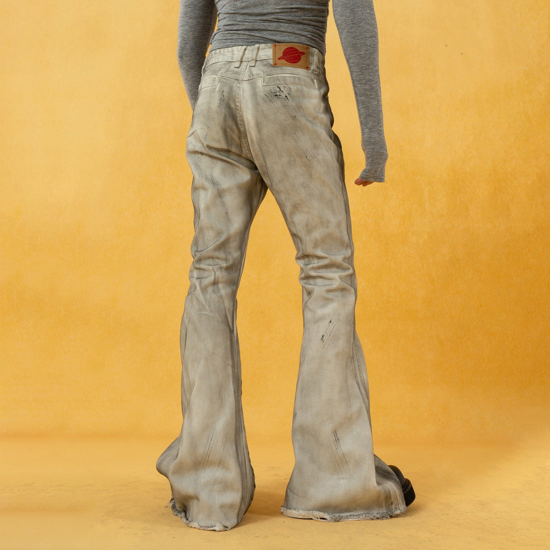 CLP Spliced Distressed Raw Edge Flared Jeans-Jeans-S-Free Shipping Leatheretro