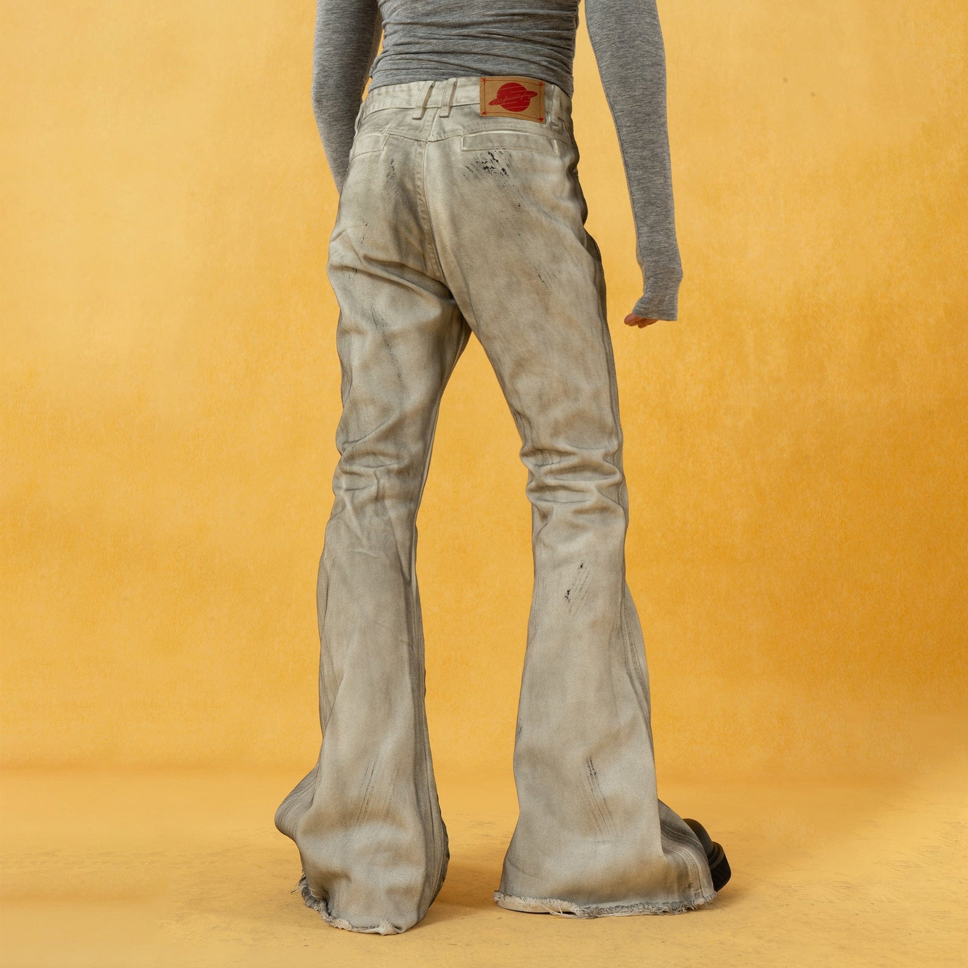 CLP Spliced Distressed Raw Edge Flared Jeans-Jeans-S-Free Shipping Leatheretro