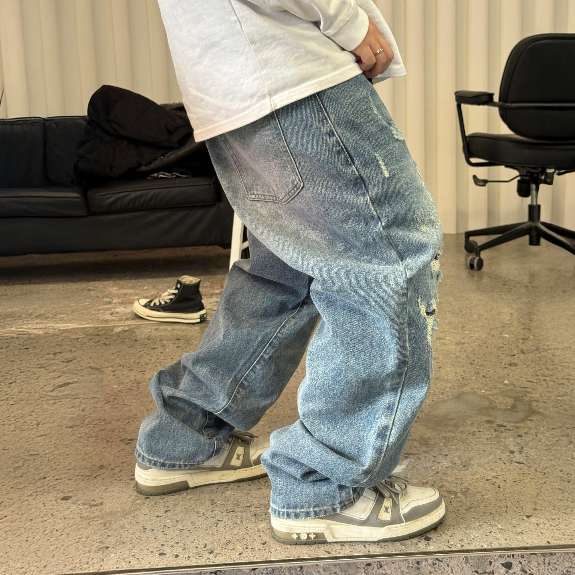 ME DA IGUAL Washed Distressed Tapered Jeans-Jeans-M-Free Shipping Leatheretro