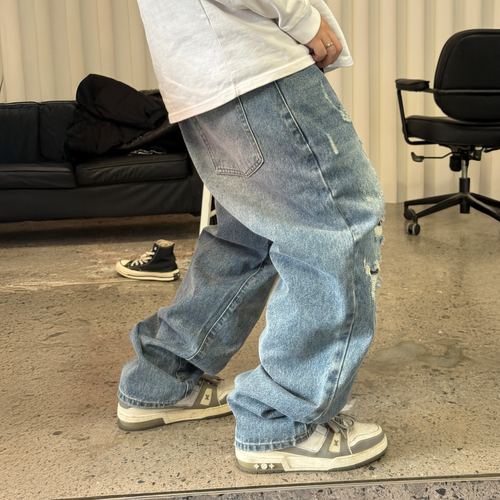 ME DA IGUAL Washed Distressed Tapered Jeans-Jeans-M-Free Shipping Leatheretro