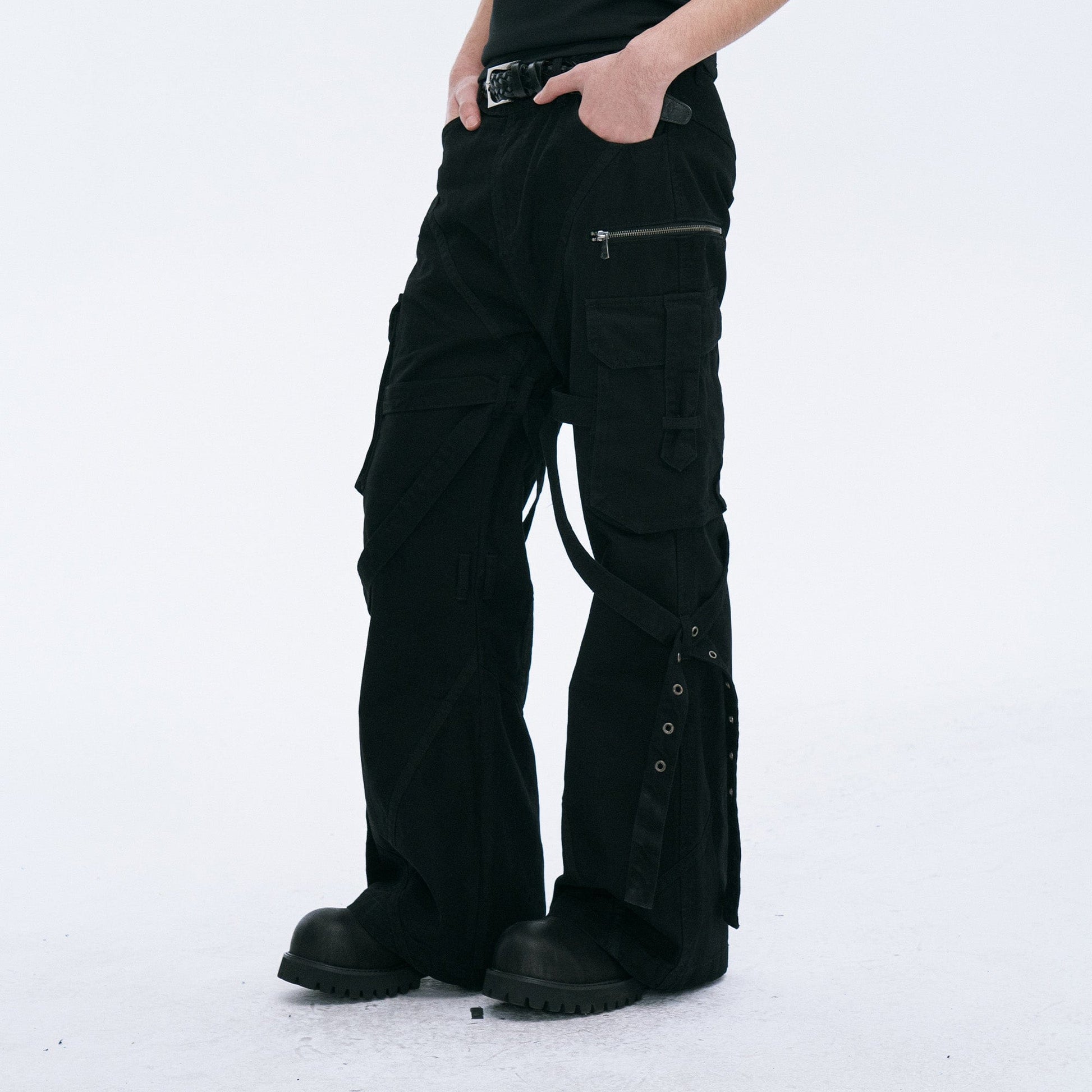 CATSSTAC Strap-Wrapped Spliced Cargo Pants-Pants-M-Free Shipping Leatheretro