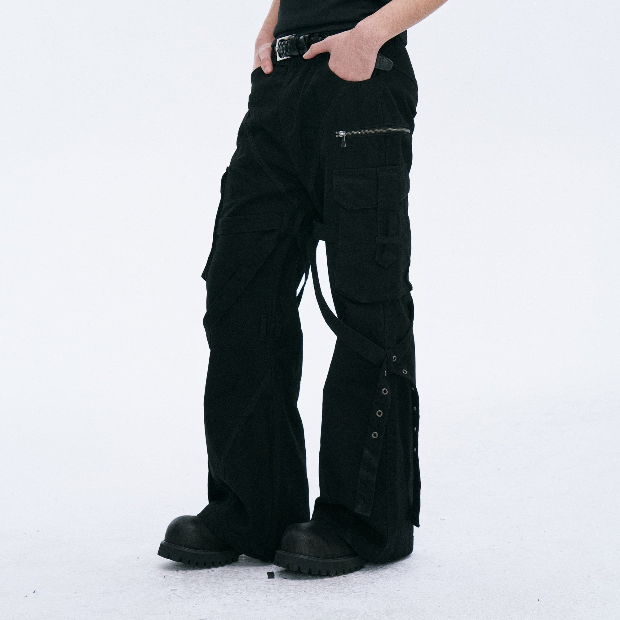 CATSSTAC Strap-Wrapped Spliced Cargo Pants-Pants-M-Free Shipping Leatheretro