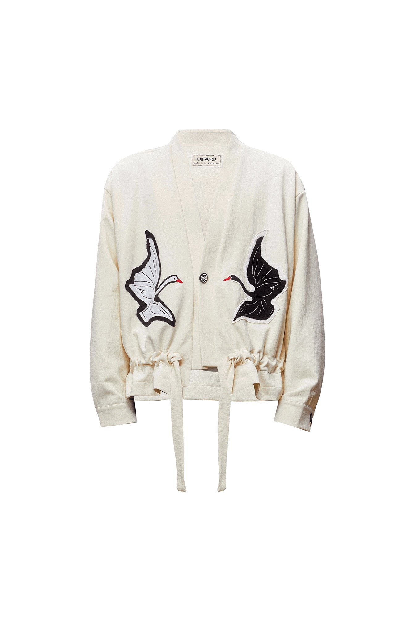 OIPWORD Swan Appliqu¨¦ Drawstring Jacket-Jacket-S-Free Shipping Leatheretro