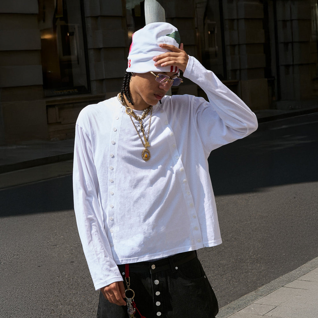 STEEPC Double-Button Graphic Long-Sleeve Tee-L/S Tee-S (1)-Free Shipping Leatheretro