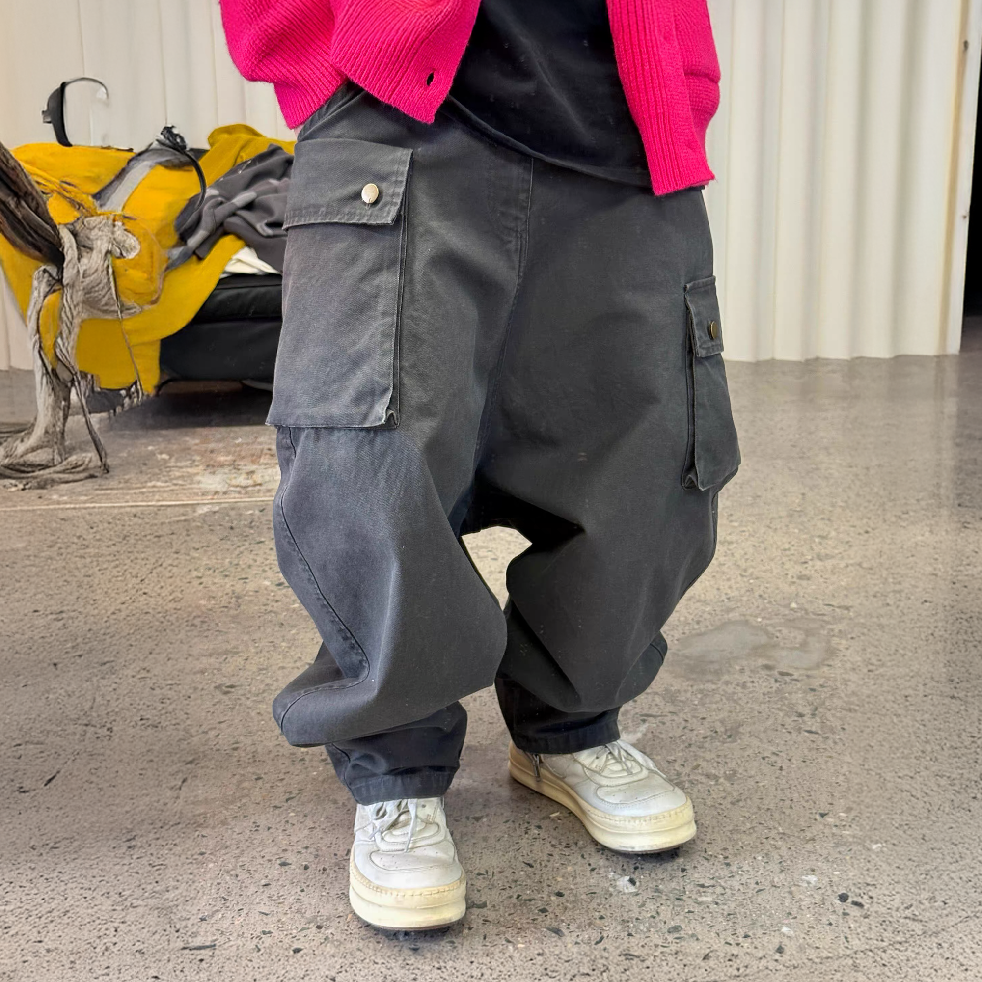 ME DA IGUAL Washed Multi-Pockets Tappered Cargo-Pants-M-Free Shipping Leatheretro