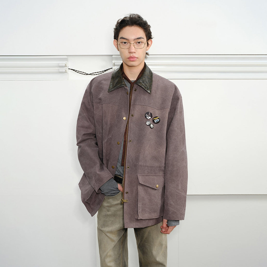 KREATE Aged Canvas Spliced Big-Pocket Jacket-Jacket-S-White-Free Shipping Leatheretro