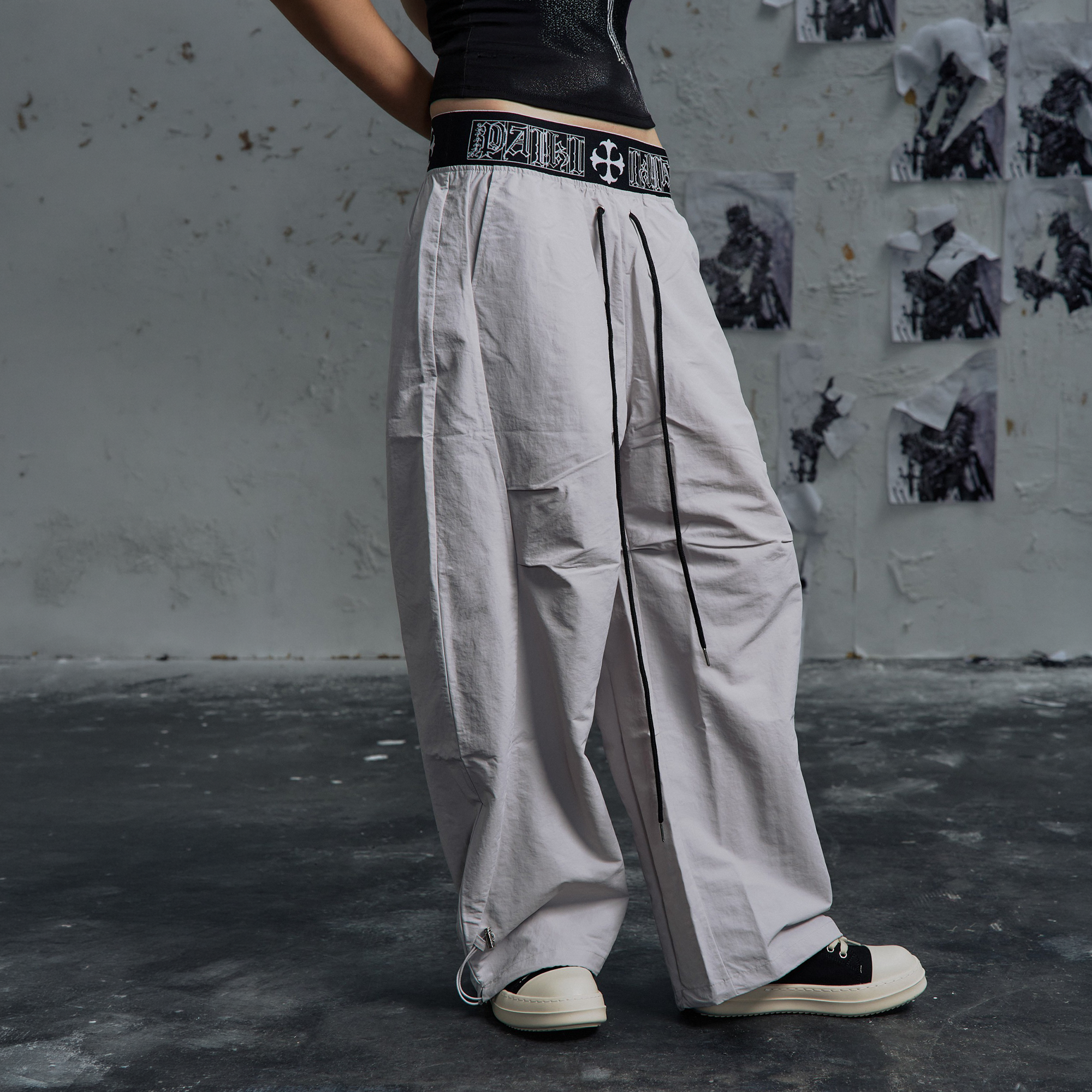 PAIKI Double-Waist Parachute Curved Pants-Pants-S / 28"-Gray-Free Shipping Leatheretro