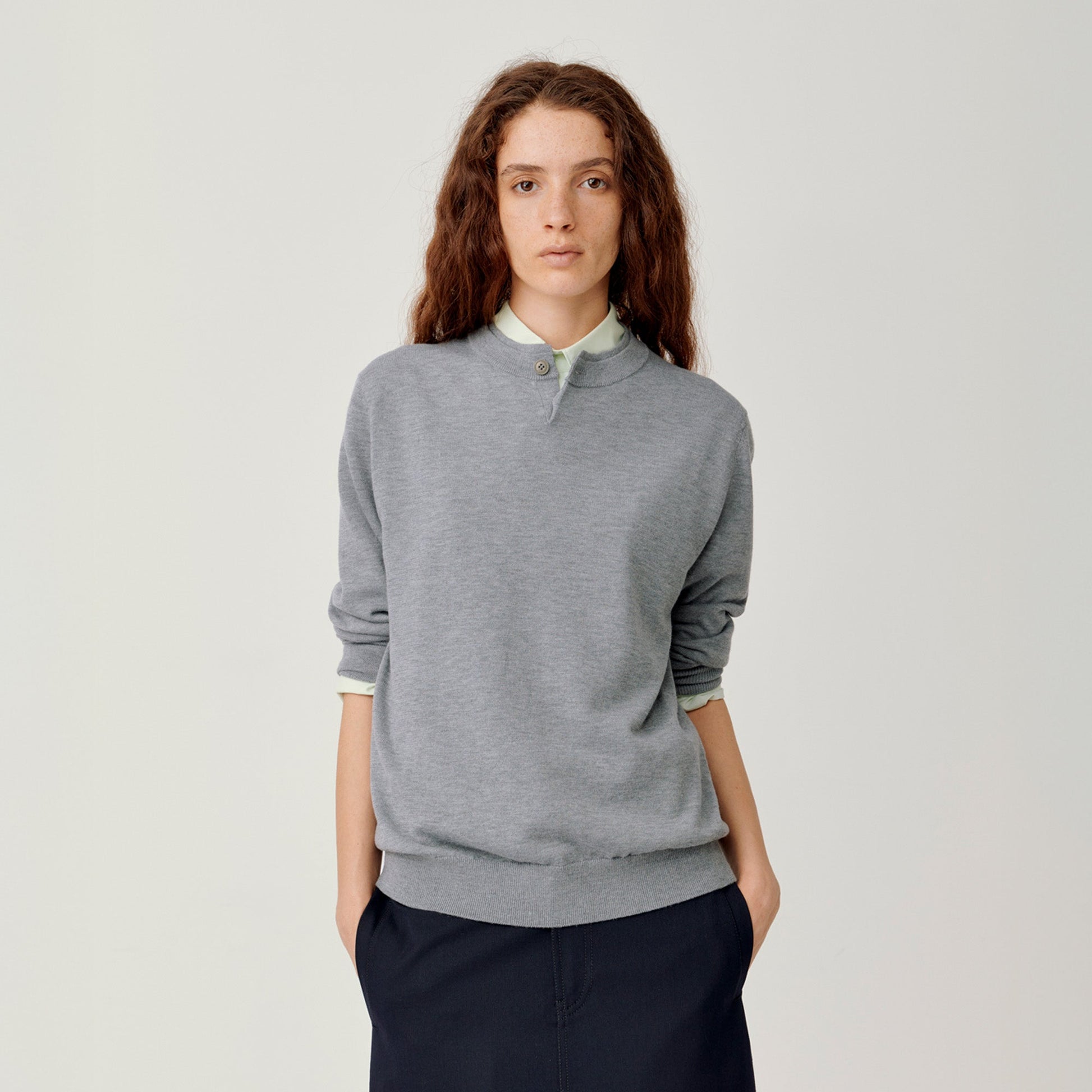 OPICLOTH Essential Layered Collar Sweater-Sweater-XS-Gray-Free Shipping Leatheretro