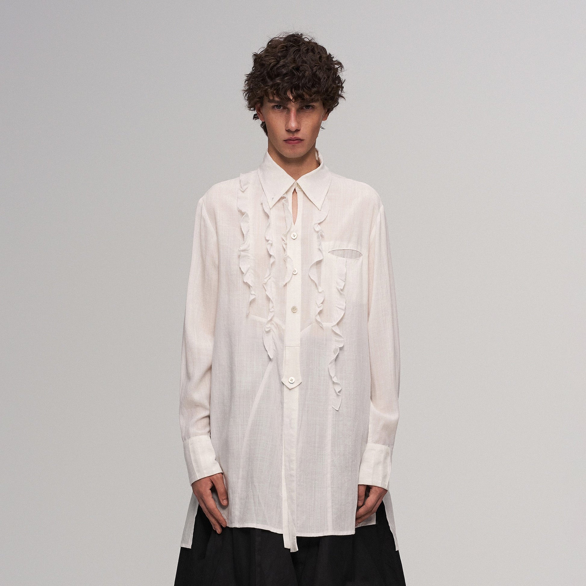 ILNya Nieternite Nifutur Sheer Ruffle Front Long Shirt-Jacket-S (0)(Preorder)-Free Shipping Leatheretro