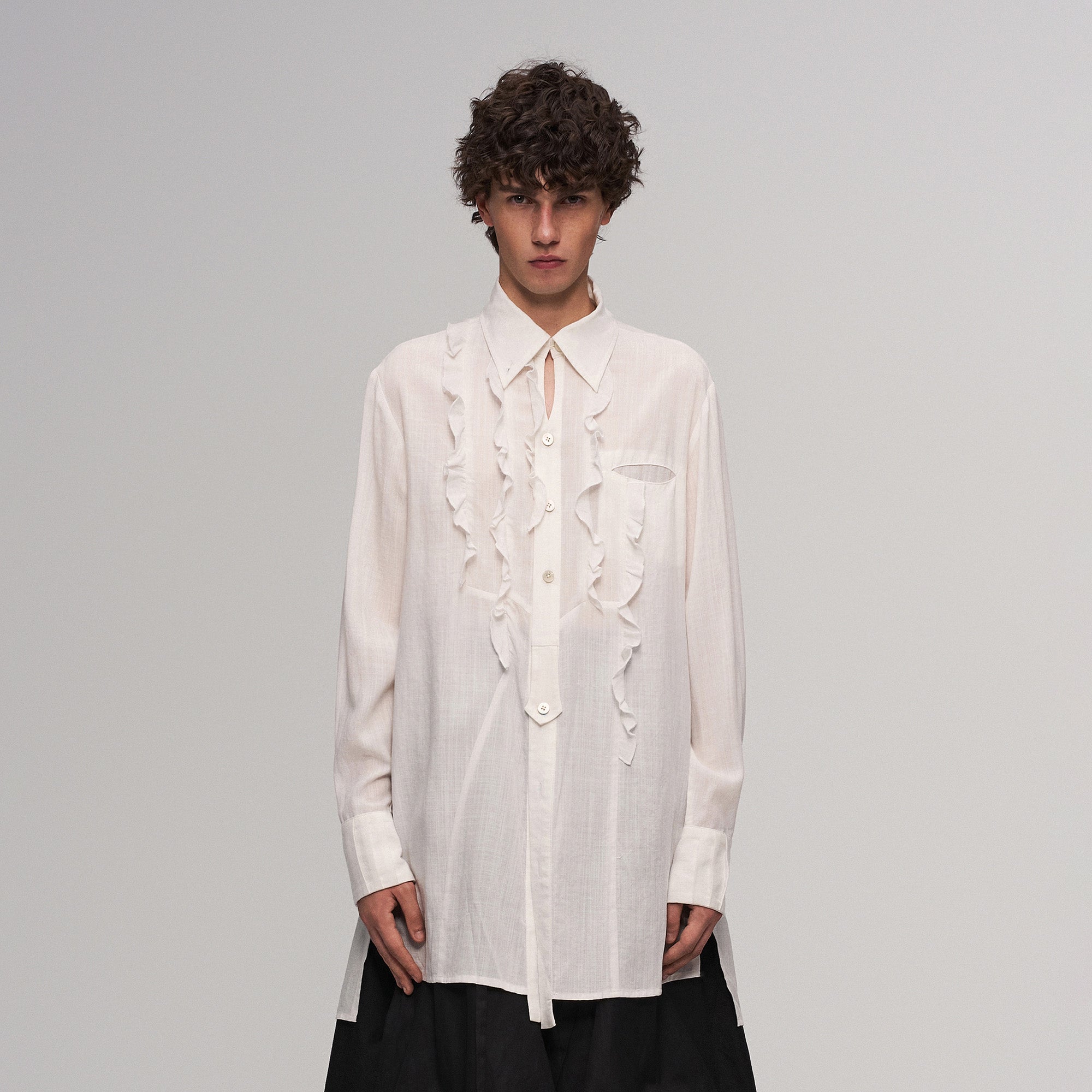 ILNya Nieternite Nifutur Sheer Ruffle Front Long Shirt-Jacket-S (0)(Preorder)-Free Shipping Leatheretro