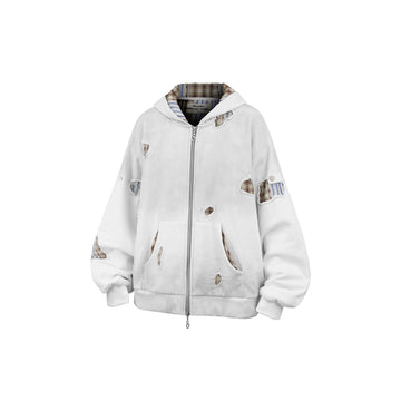 RELABEL Distressed Plaid Cut-Out Layered Hooded Jacket-Jacket-XS (Preorder)-Free Shipping Leatheretro