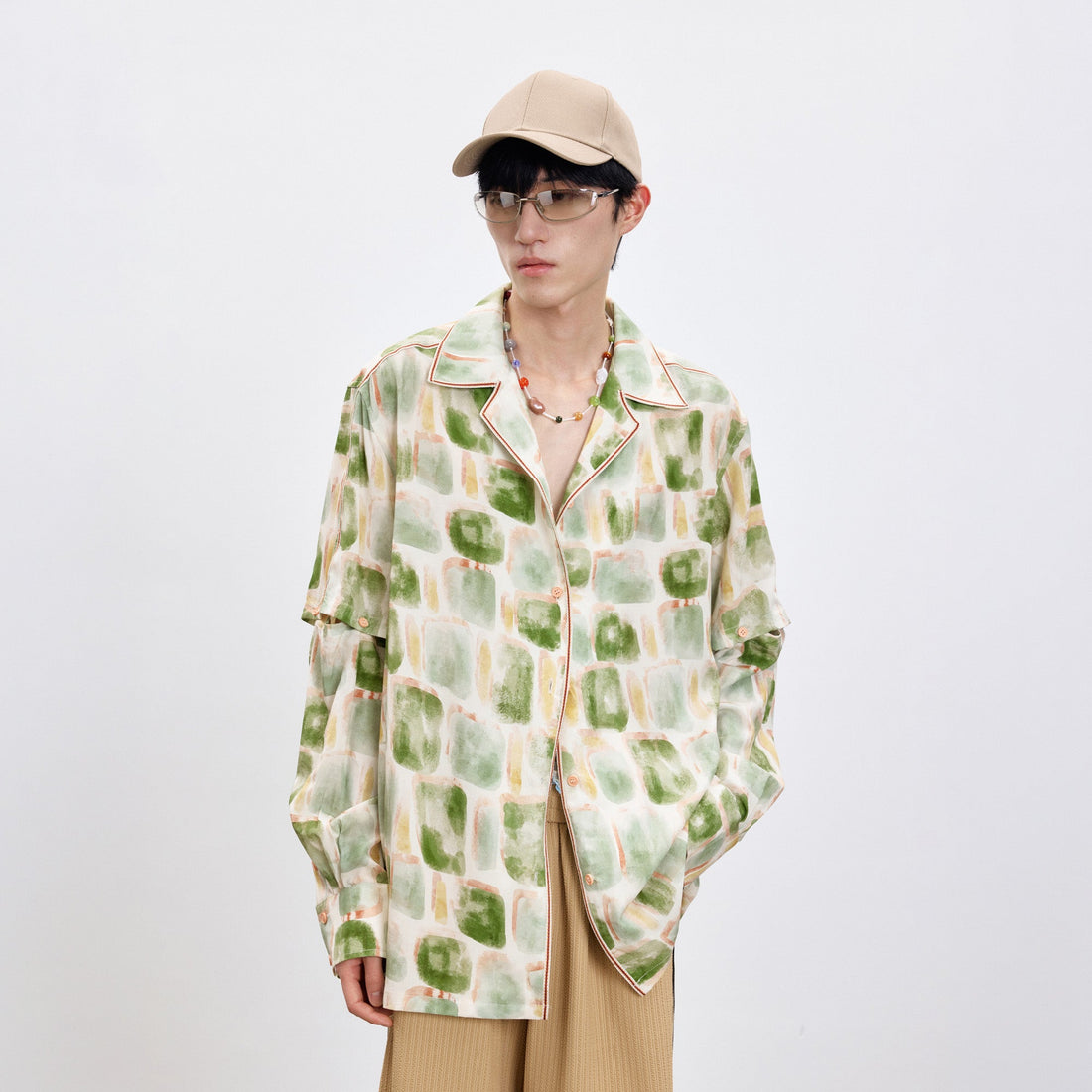 TUIMU Brush-Paint Full-Print Detachable-Sleeve Shirt-Shirt-S (Preorder)-Free Shipping Leatheretro