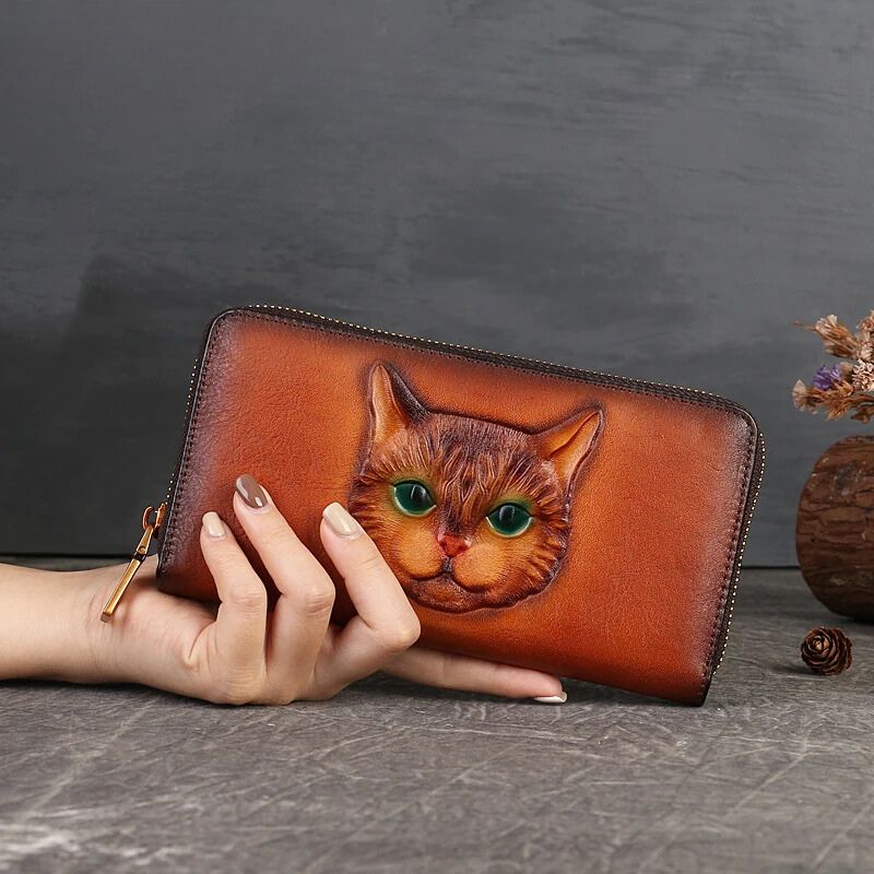 Handmade Genuine Leather Vintage Long Wallet for Women-Wallets & Money Clips-Brown-Free Shipping Leatheretro