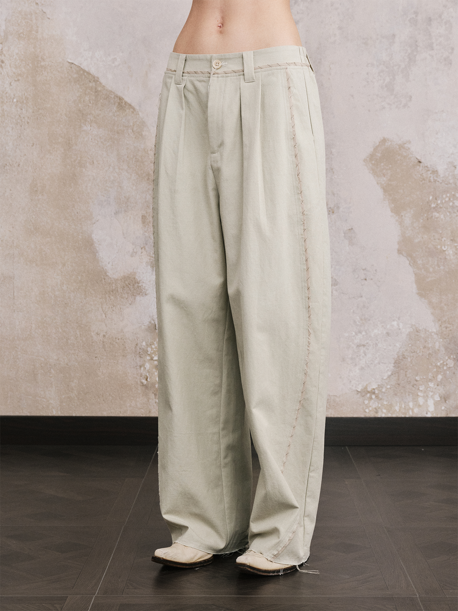 ILNya Nieternite Nifutur Linen-Blend Raw Edge Curved Pants-Pants-S (0) / 27-33"-Free Shipping Leatheretro