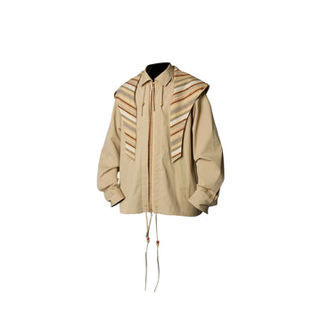 RELABEL Detachable Hood Beaded Ruched Shirt Brown-Shirt-XS-Free Shipping Leatheretro