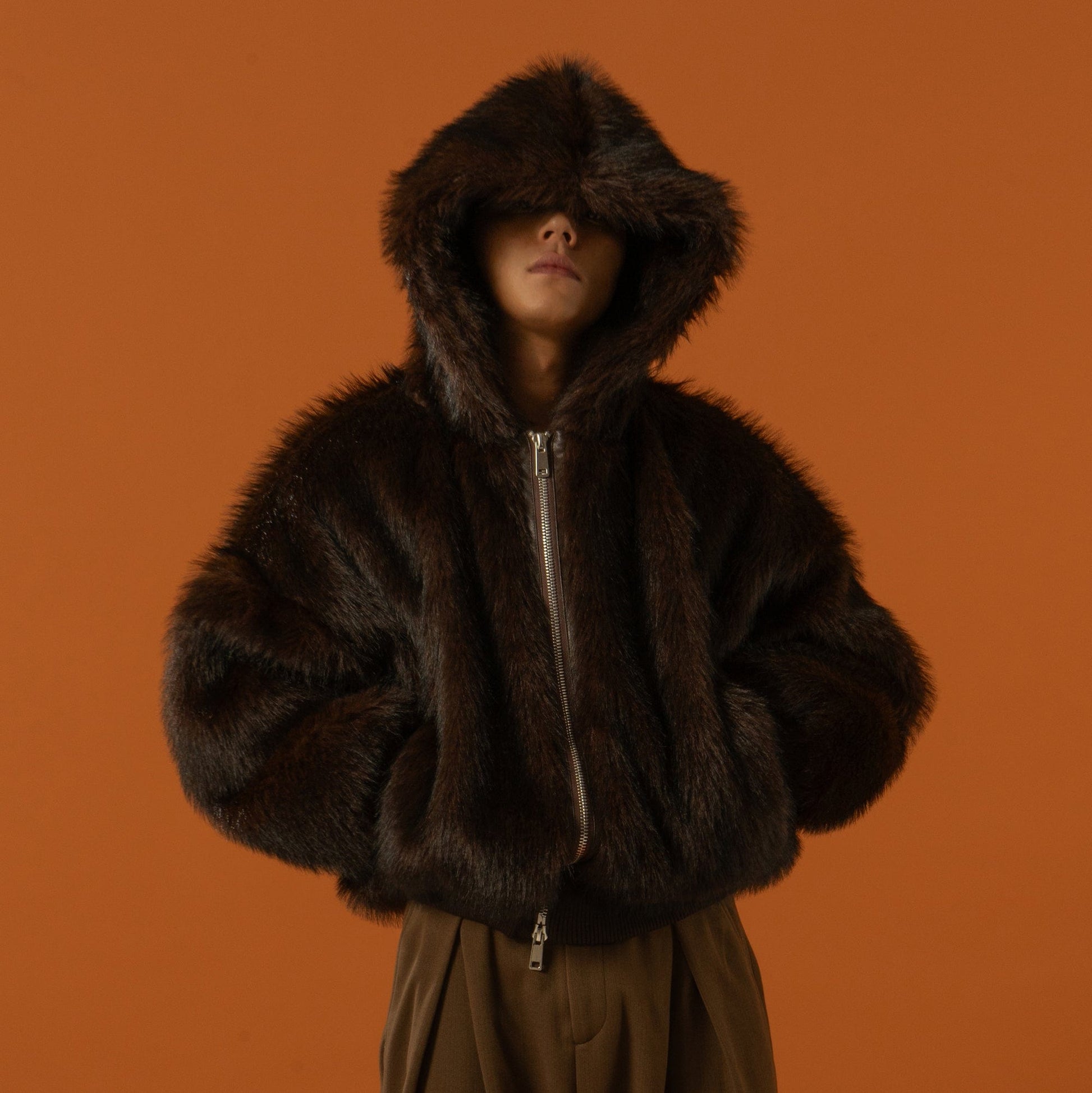 CLP Retro Faux Fur Zip-Up Hooded Jacket-Jacket-S-Black-Free Shipping Leatheretro